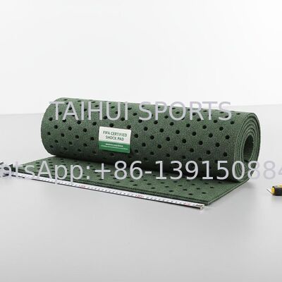 फिफा प्रमाणित शॉक पैड अंडरले, डायमंड होल डिज़ाइन के साथ, कस्टम लंबाई वाले कृत्रिम घास खेल के मैदानों के लिए